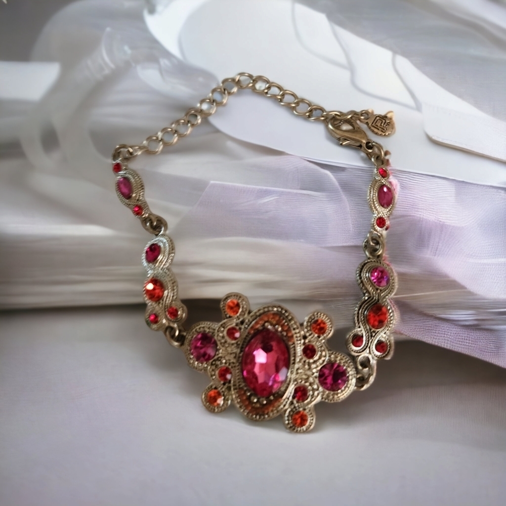 Rhinestone Statement  Bracelet Pink